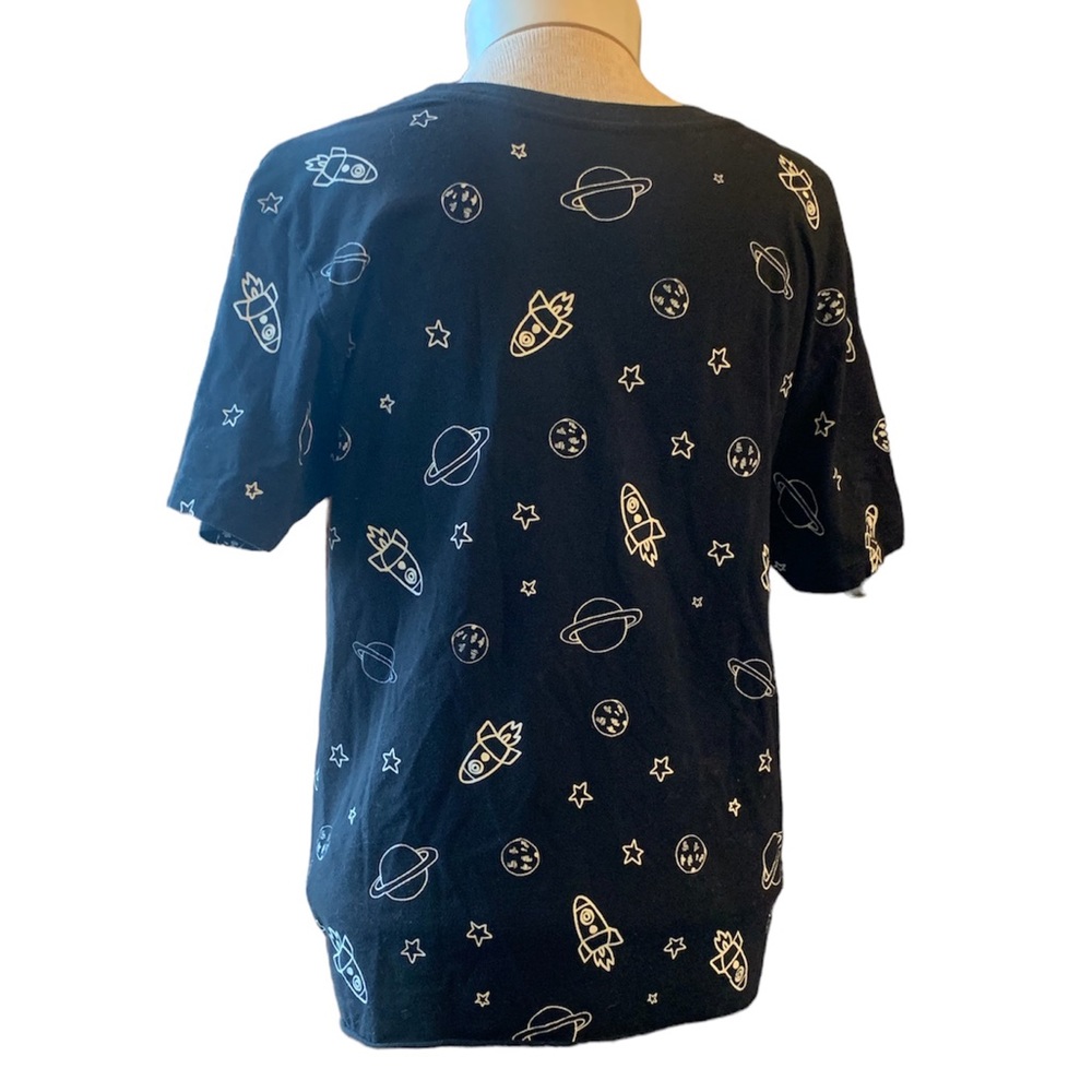 NASA Cartoon Print Twist-Front Girls T-Shirt Sz M - Picture 2 of 5